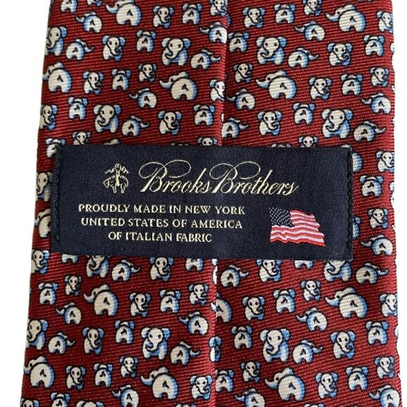 Brooks Brothers Red White Blue Elephant Print Silk Necktie Tie Italian Fabric - Picture 7 of 8